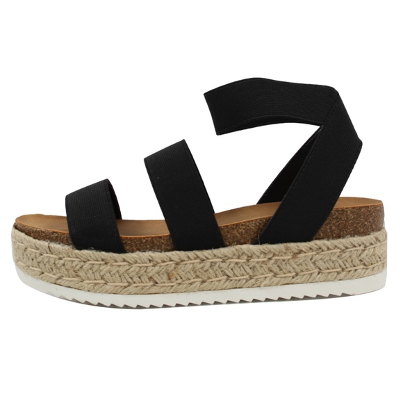 Shoes - Black Open Toe Two Band Strap Ankle Strap